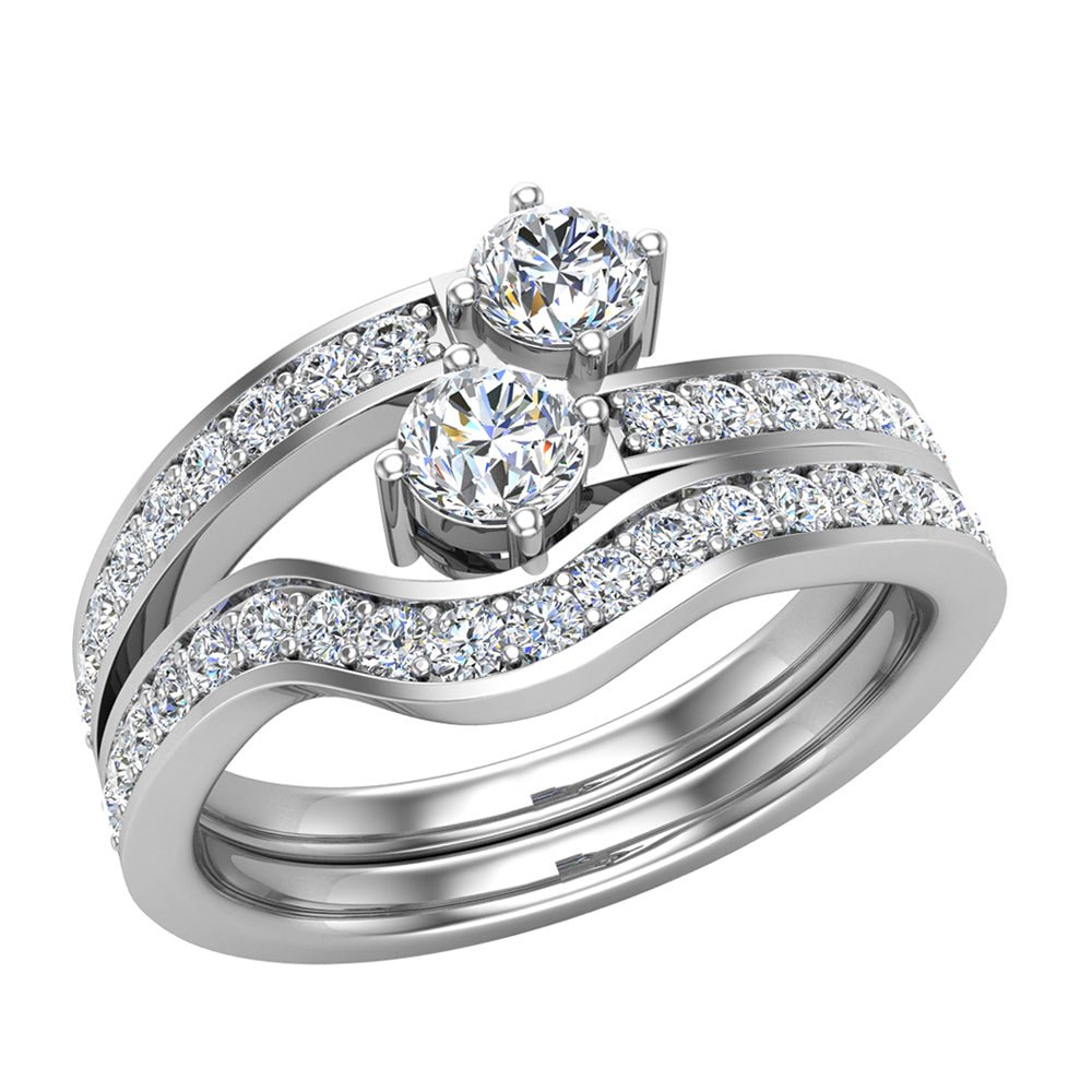 Two-Stone Diamond Wedding Ring 14K White Gold D9745
