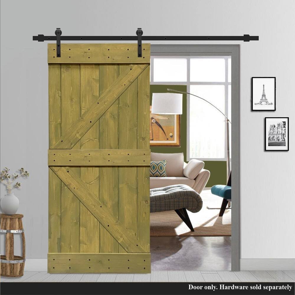 Jungle Green Stained Solid Pine Wood Interior Sliding Barn Door Slab J3713