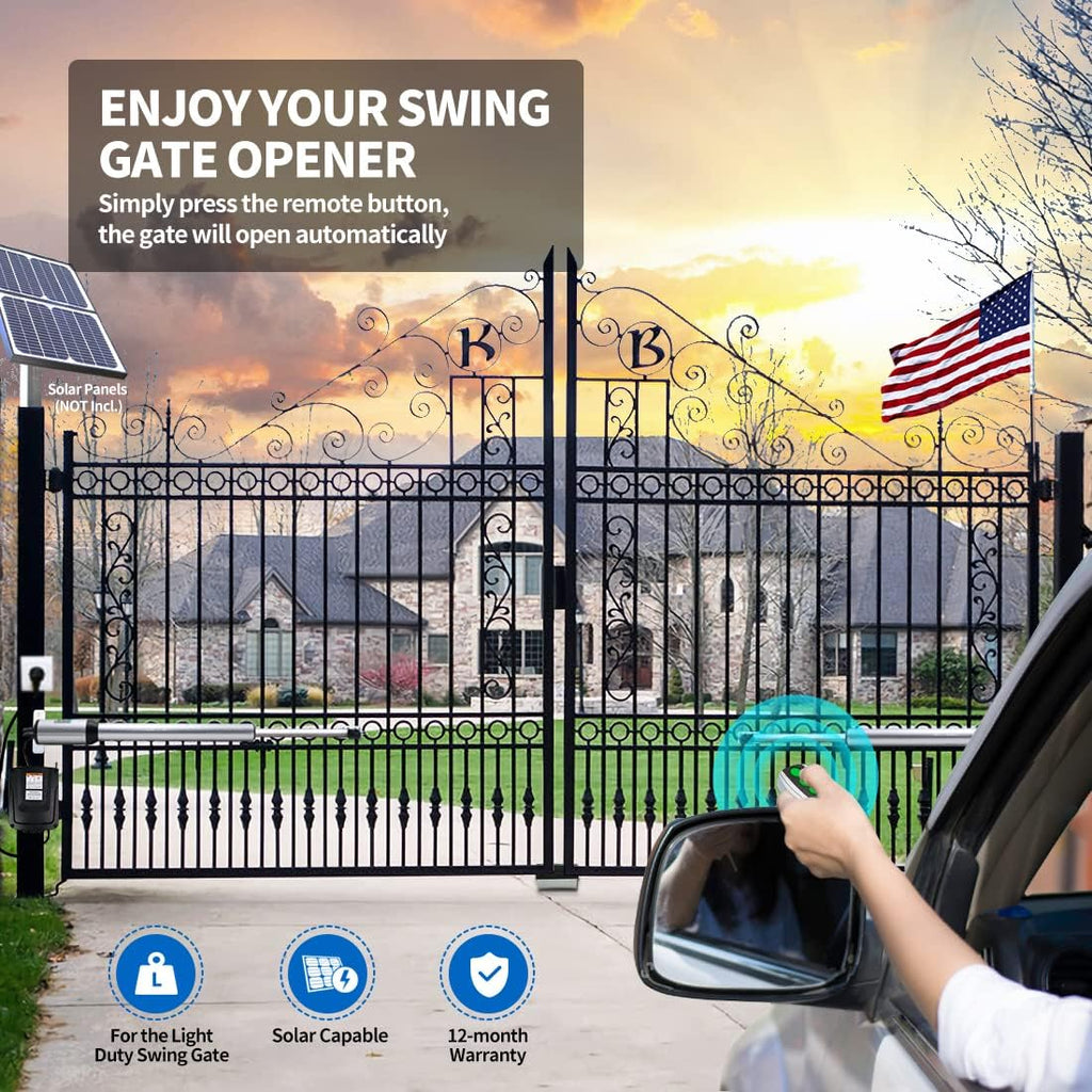 Dual Swing Gate Opener Automatic Gate Motor for Double Swing Gate Up to 12ft per Arm, Electric Driveway Gate Operator AC Powered with Remote Control Kit Solar Compatible W504