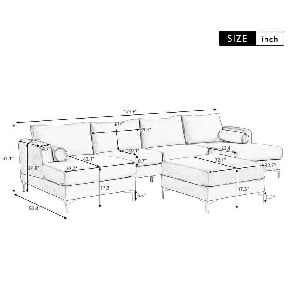Black Velvet U-Shape Sectional Sofa with Ottoman P41436