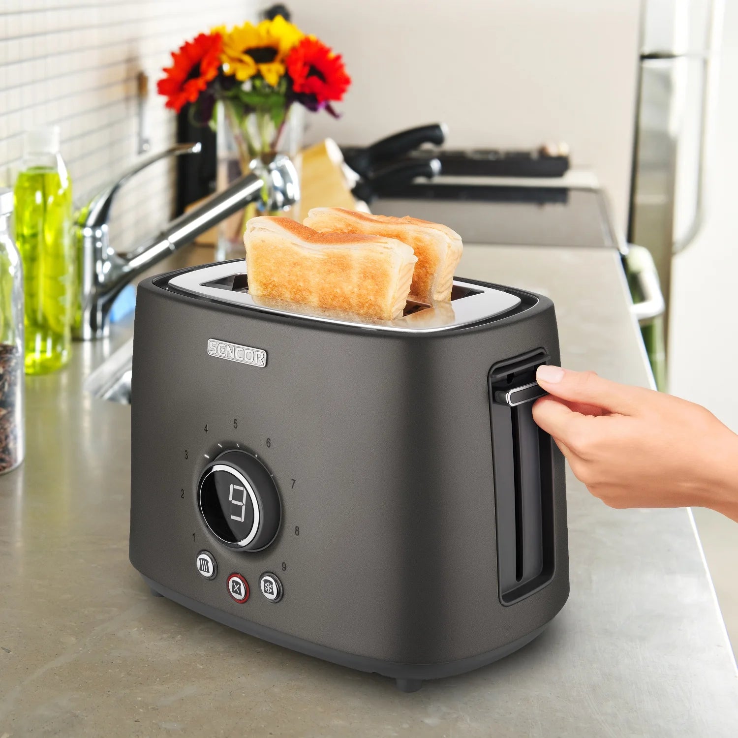 2-slot Toaster with Digital Button and Rack, Black T692274