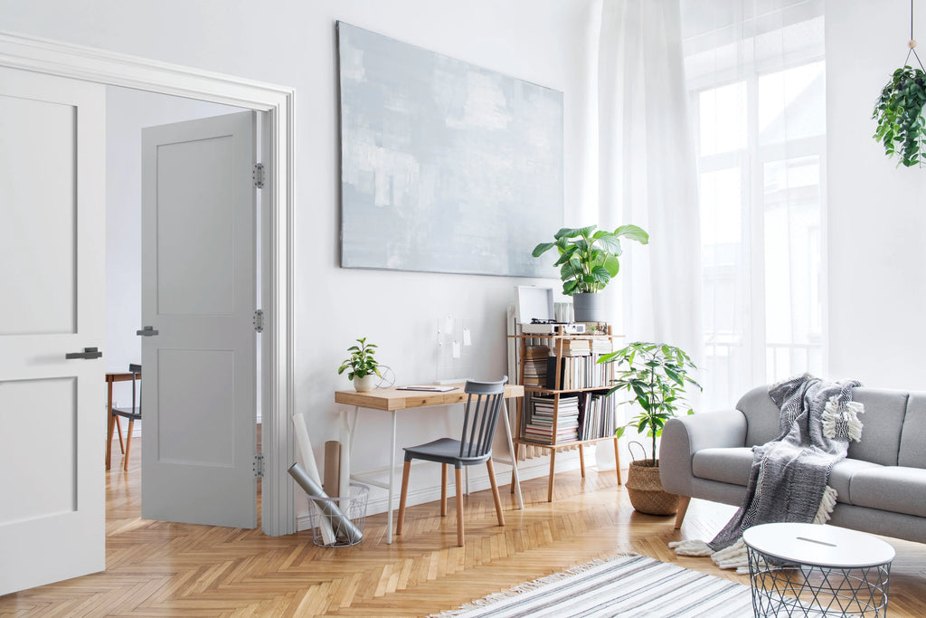 White Primed Solid Core Double Prehung French Door with Black Hinges P215