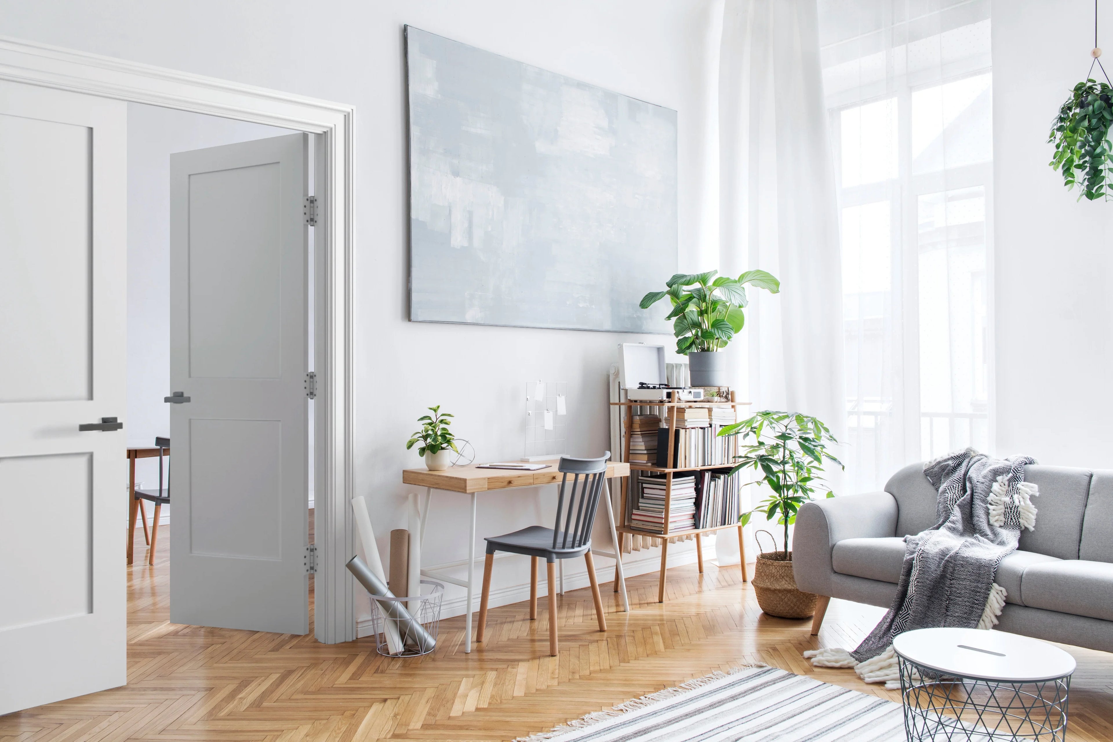 White Primed Solid Core Double Prehung French Door with Black Hinges P215
