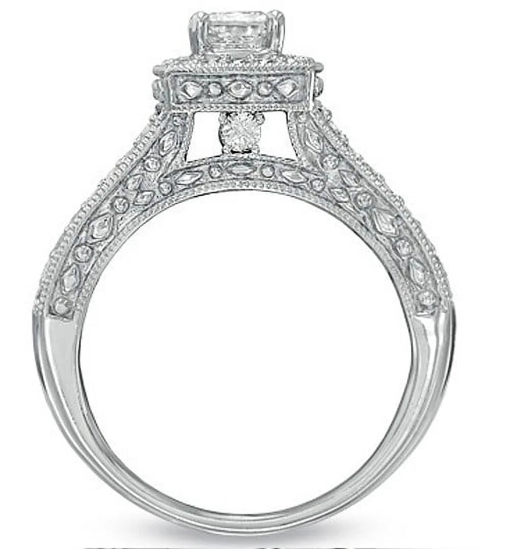 Antique Wedding Ring Set 2 Carat Princess Cut Diamond on Gold F7248