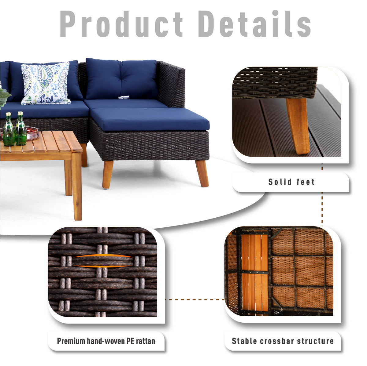 Navy Blue Rattan Patio Sofa Set V96694