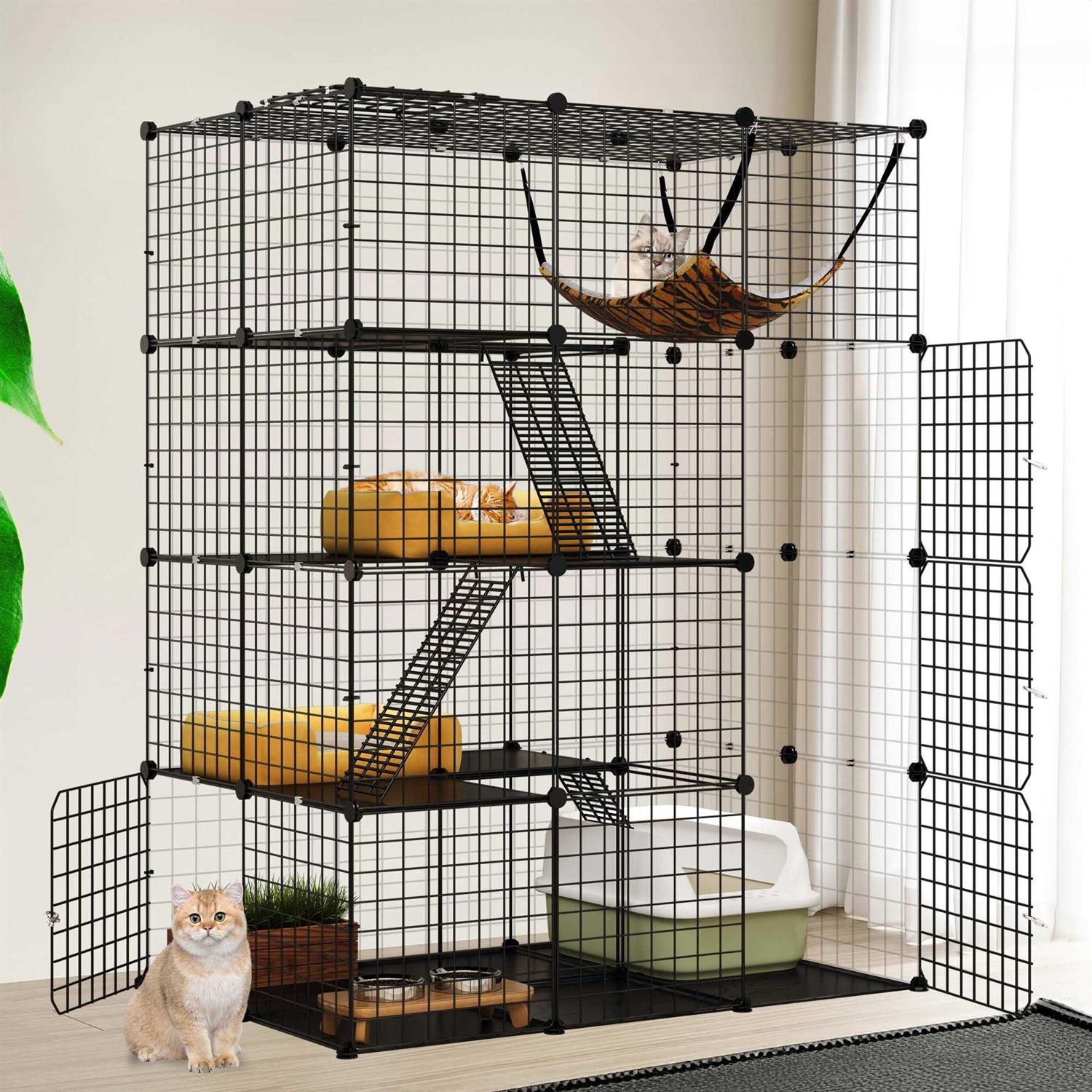 4-Tier Large Metal Wire Cat Cage Cat Hammock Cat Playpen Y184
