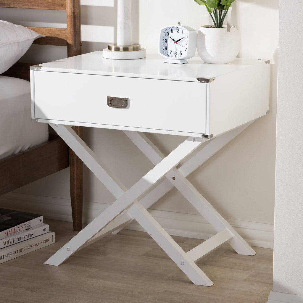 White 1-Drawer Wooden Bedside Table J2772