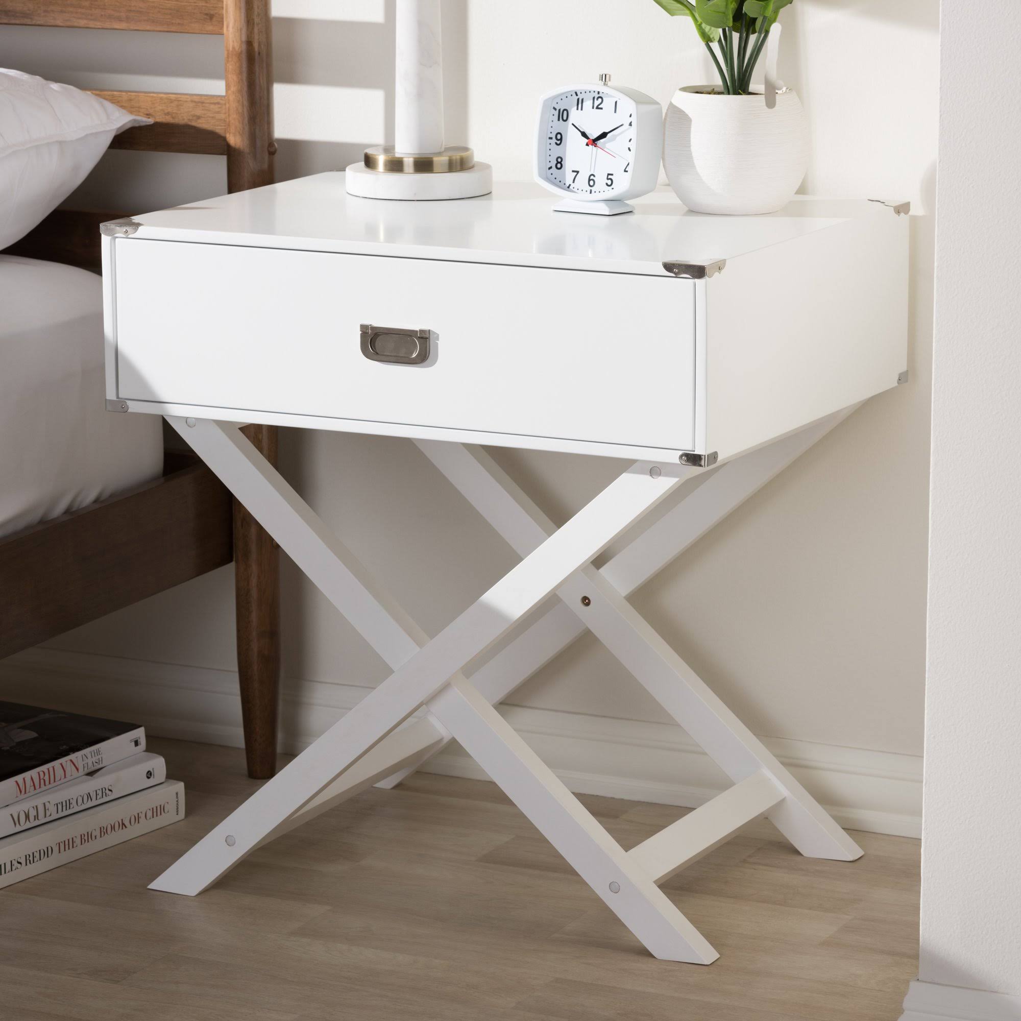 White 1-Drawer Wooden Bedside Table J2772