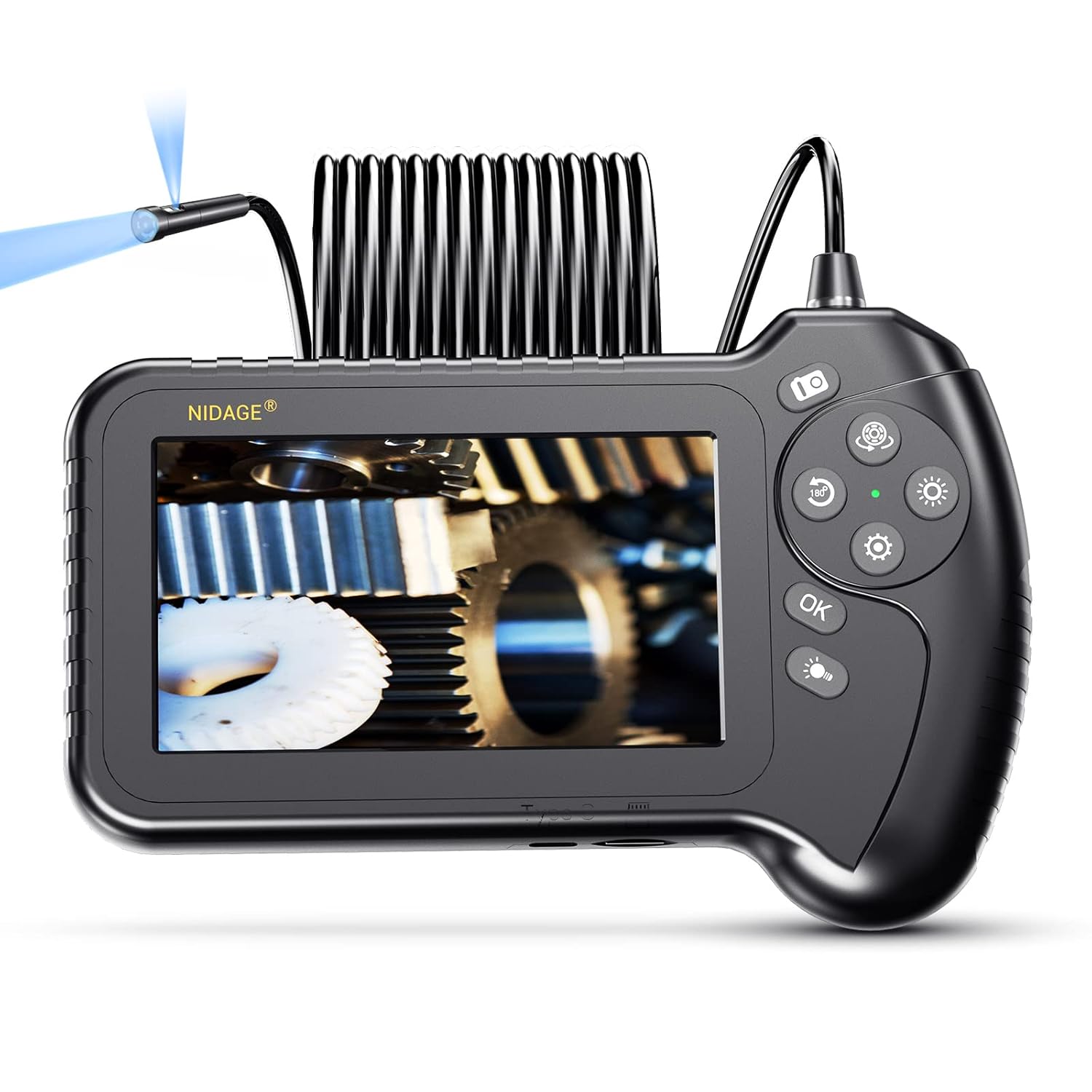 5'' IPS Screen 1080P Industrial Snake Camera with 11.5FT Waterproof Flexible Cable 8 LEDs 32GB Card U23183