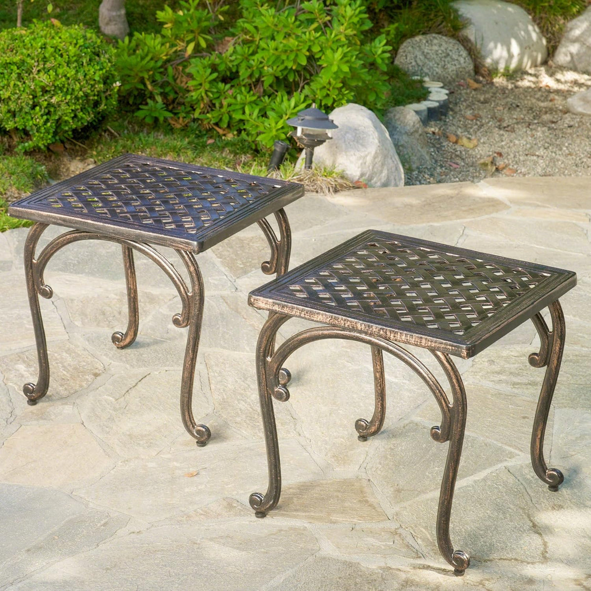 Shiny Copper Outdoor Cast End Tables, 2-Pcs Set C771