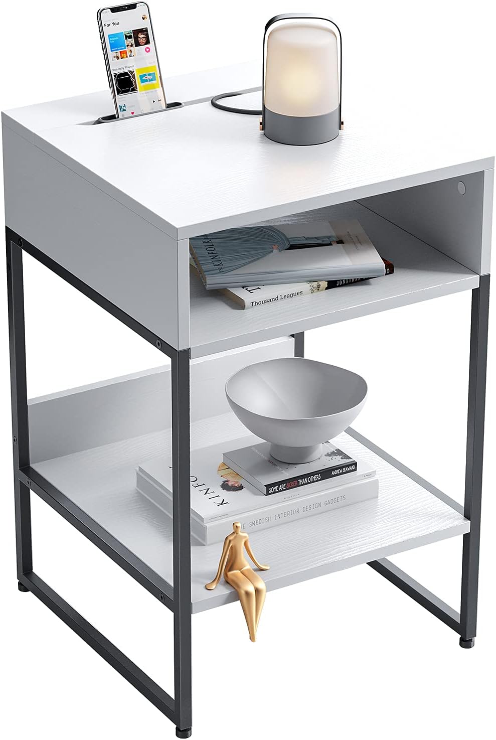 Fir Brown Side Table with Storage Compartment Z628761