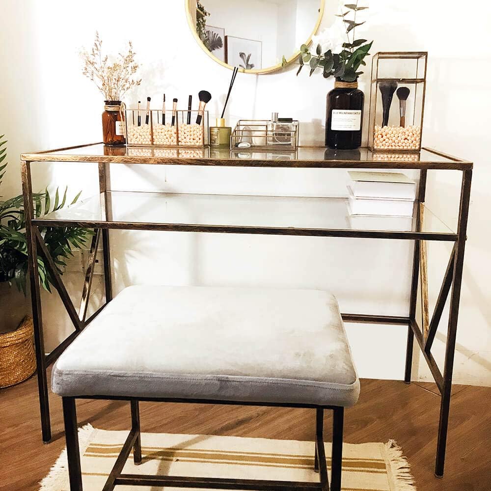 Antique Gold Glass Top Desk Vanity Table D643979