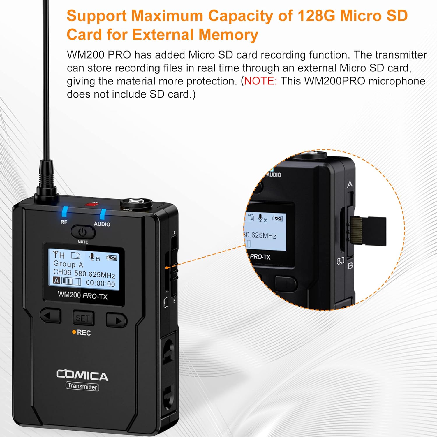 UHF Wireless Lavalier Microphone with Real-time Storage, Dual-Channel F969