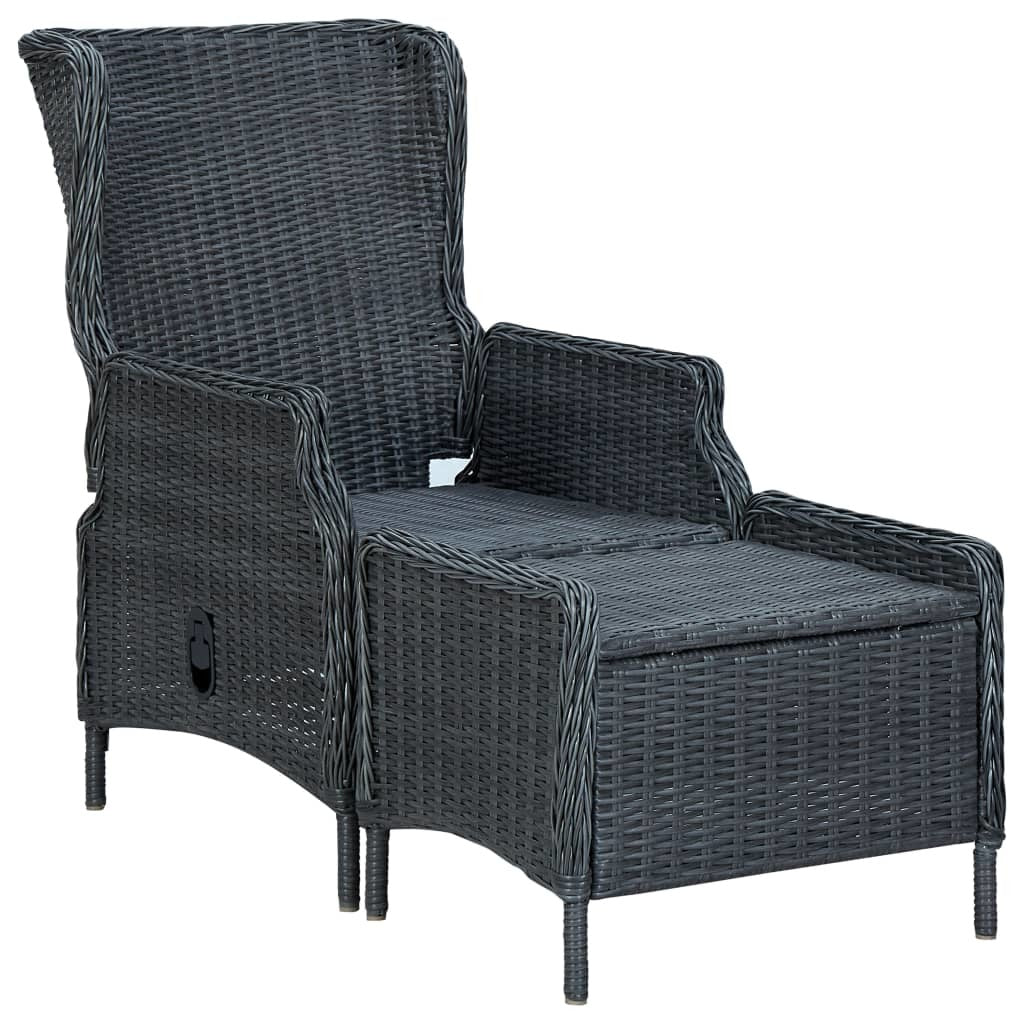 Dark Gray Poly Rattan Reclining Patio Chair with Footstool S552