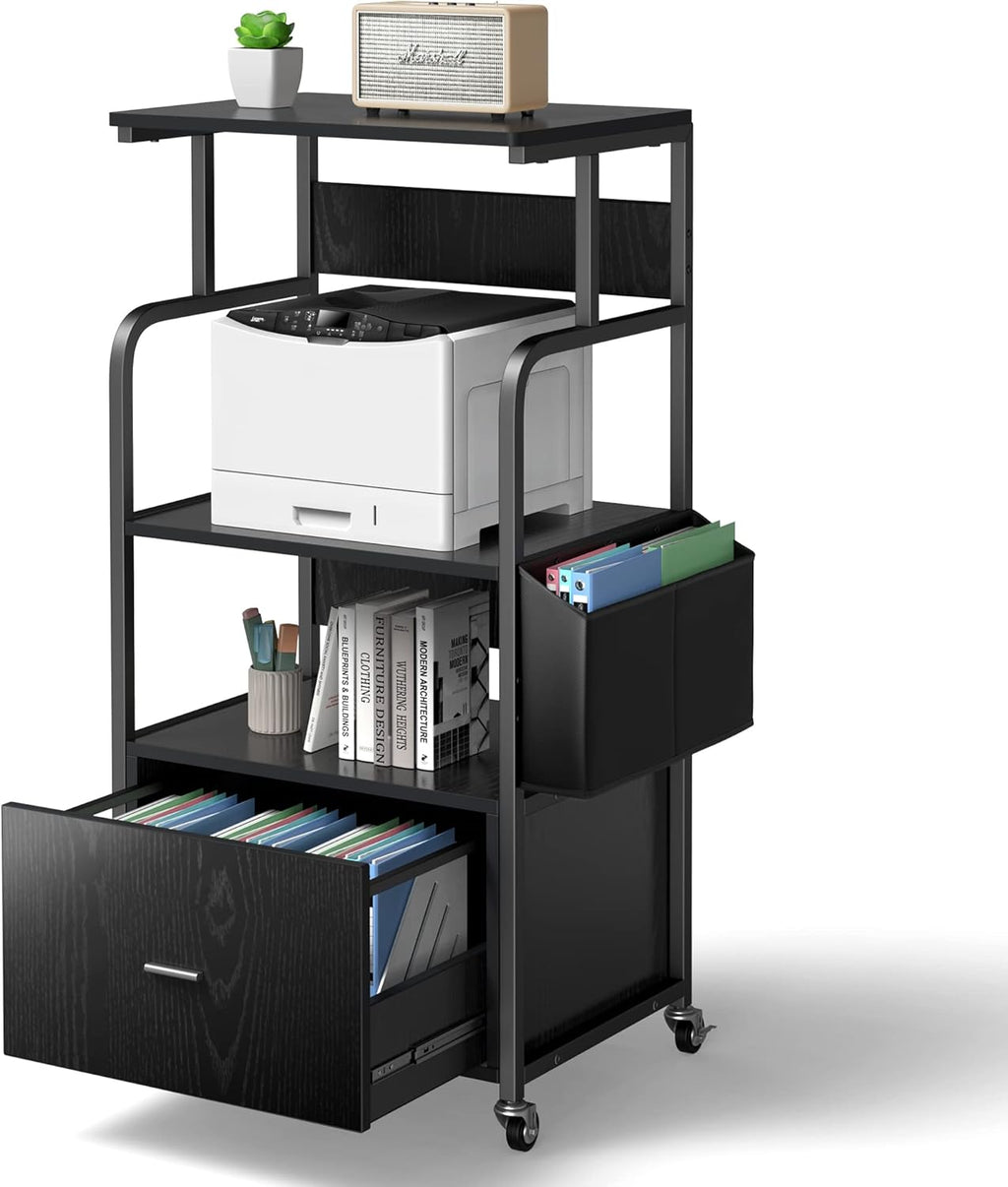 3 Tier Printer Stand with Drawer, Canvas Bag, Metal Hook, Lockable Casters Q993393