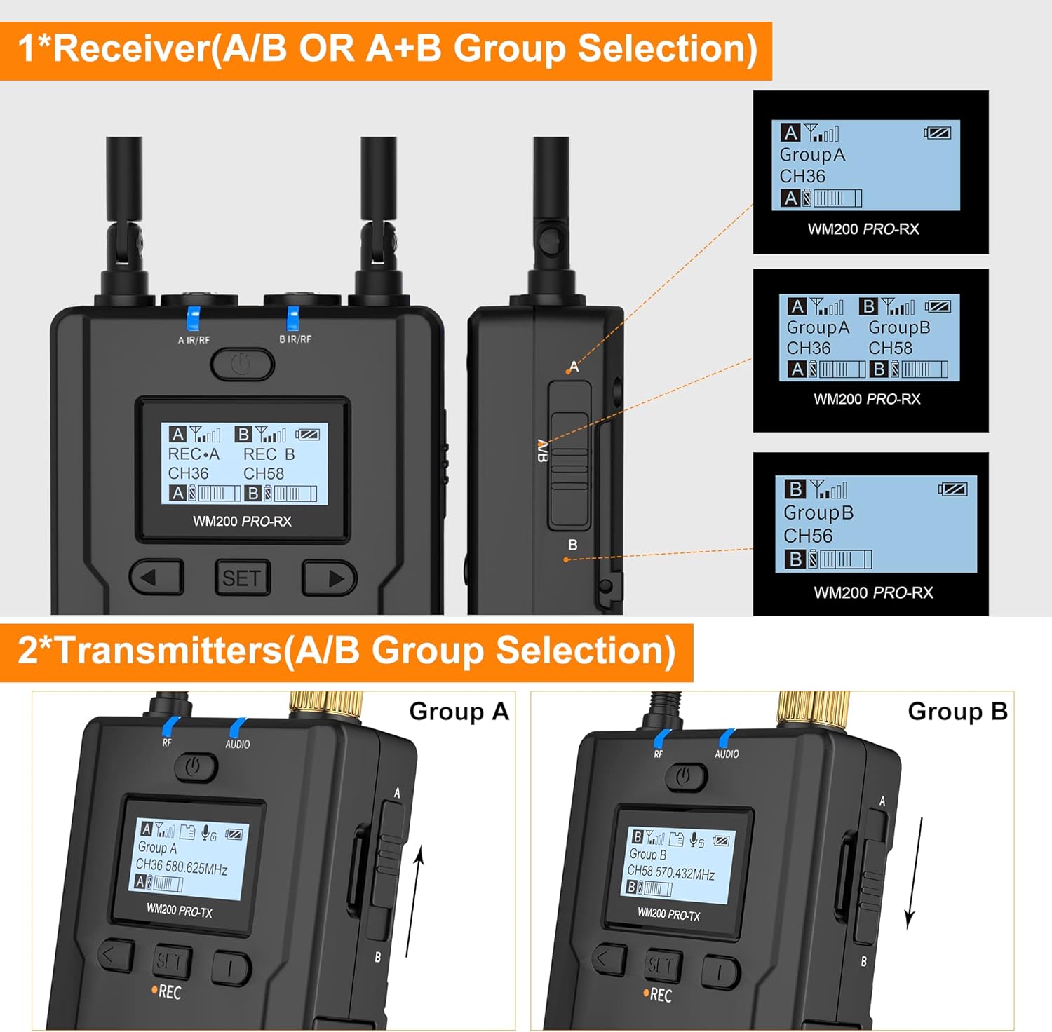 UHF Wireless Lavalier Microphone with Real-time Storage, Dual-Channel O67728