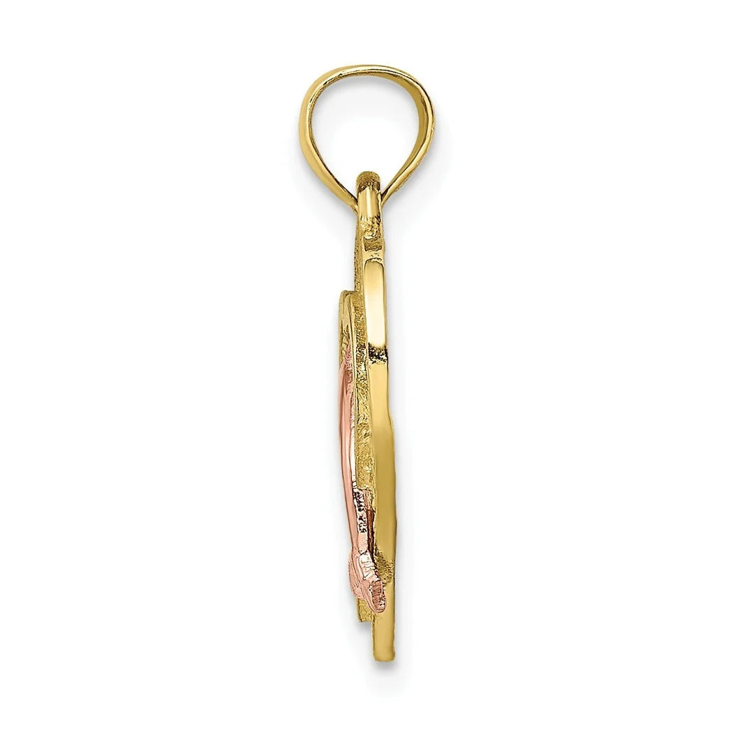 Tri color 10k Gold Dolphin Heart Pendant Necklace S740