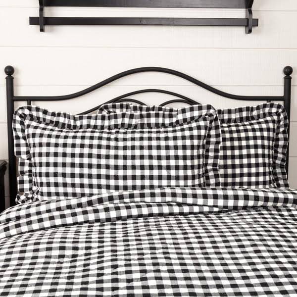 Black Check Ruffled Farmhouse Quilt Coverlet King P345