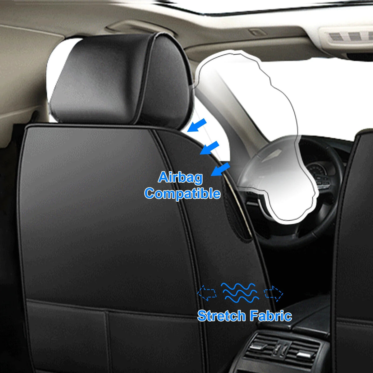 5 Seats PU Leather Car Seat Covers with 4 Pillows Black+Red G128