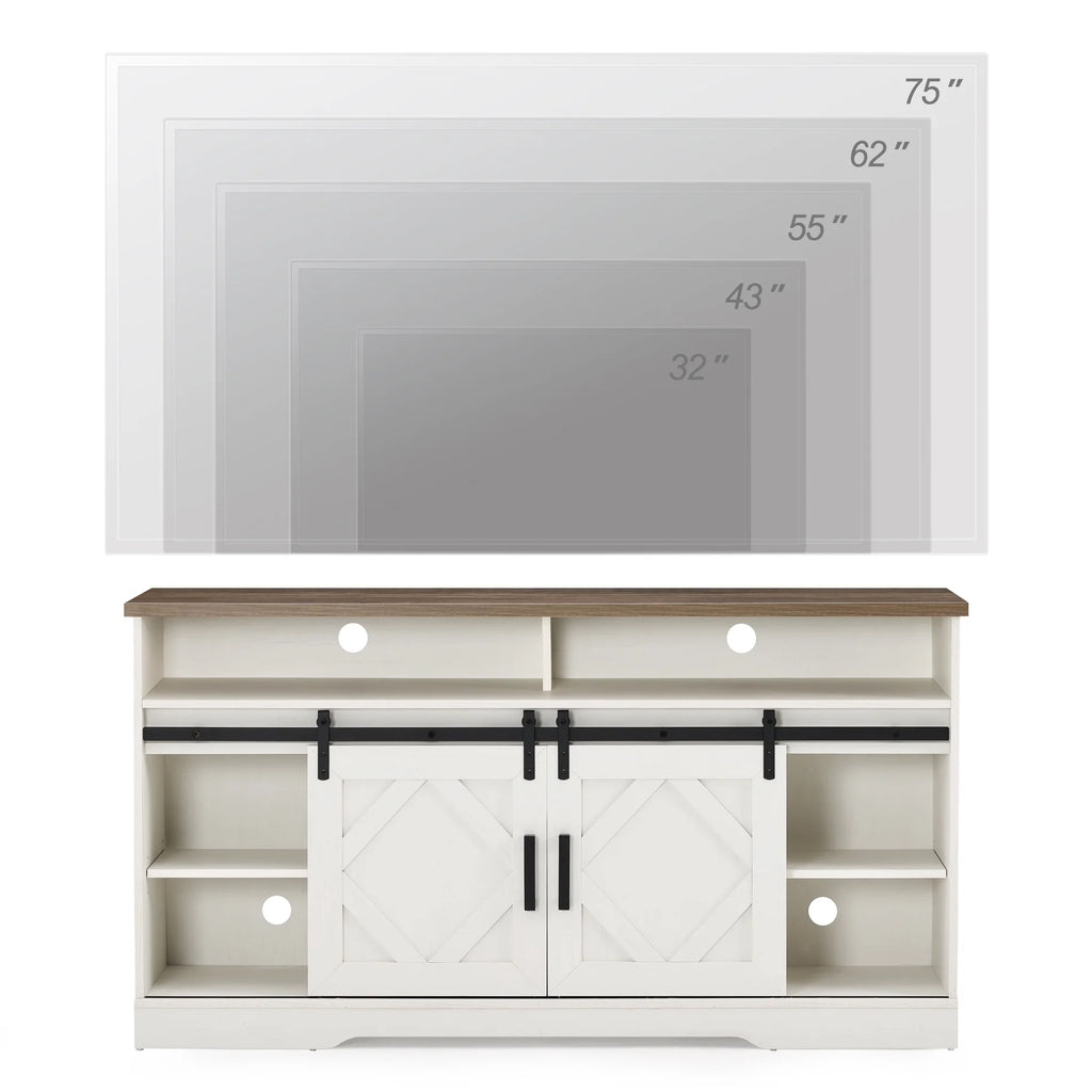 White Farmhouse Wood TV Stand with Storage T881738