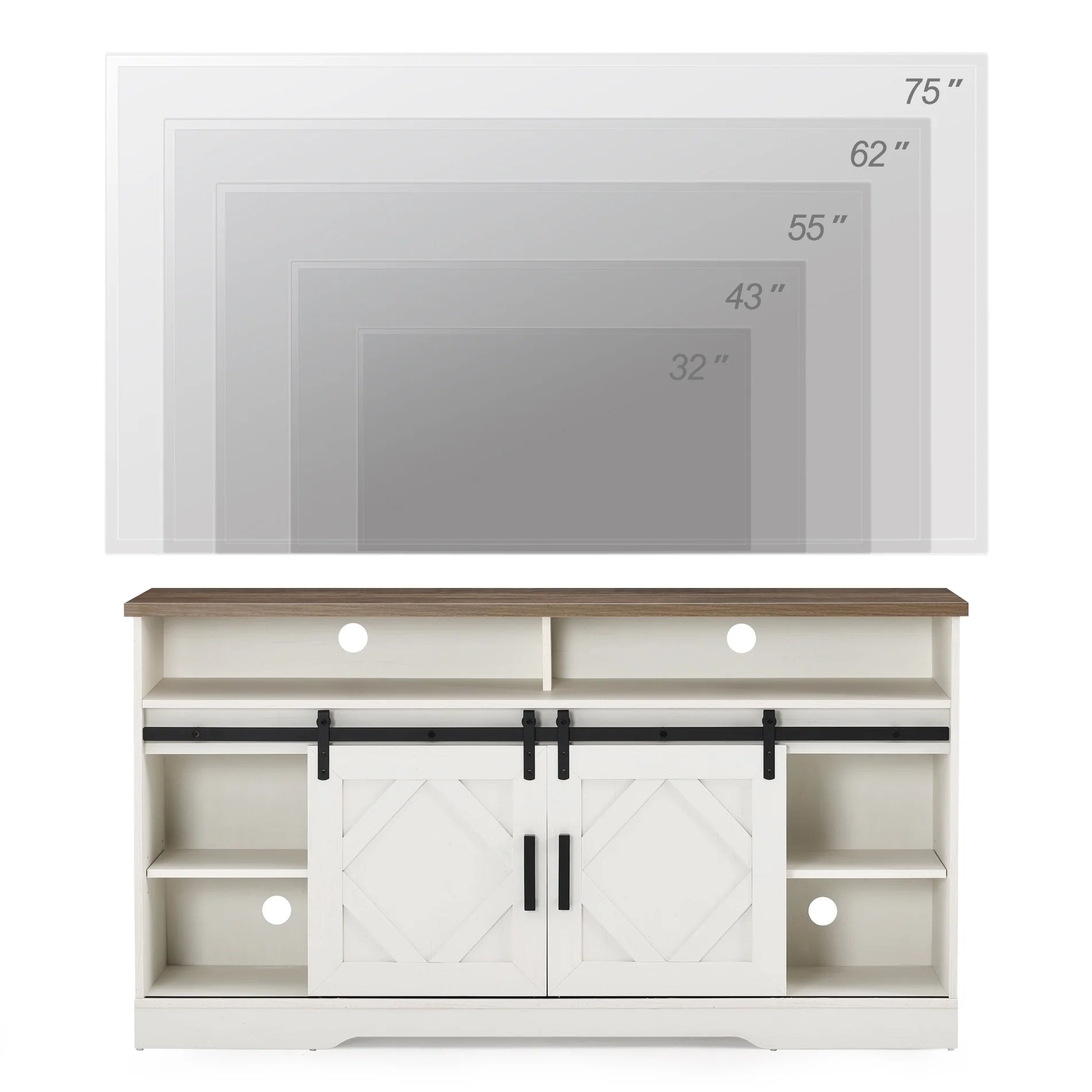 White Farmhouse Wood TV Stand with Storage T881738