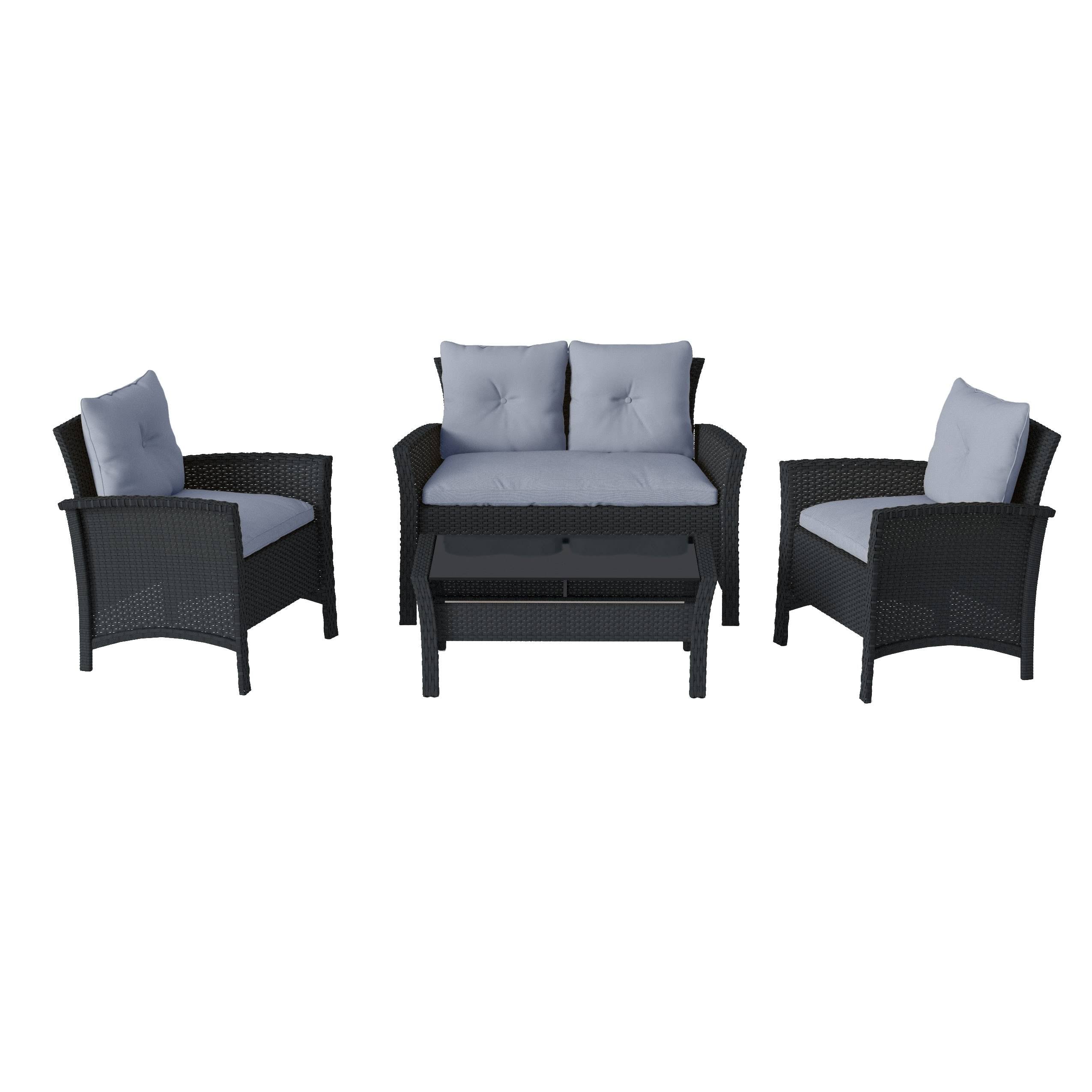Black Rattan Wicker Patio 4pc Set W33342