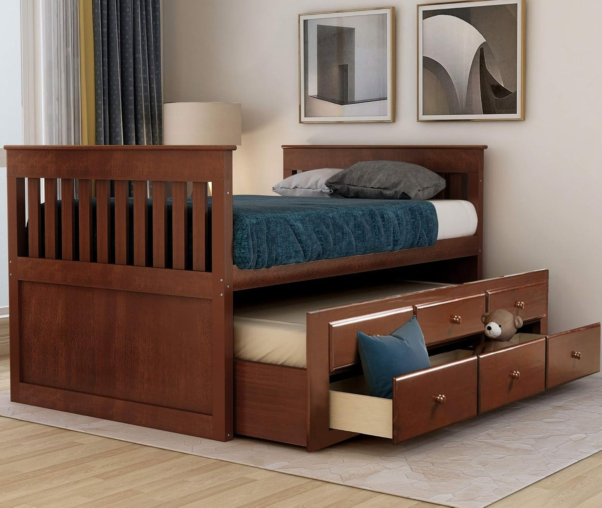 White Twin Captain's Bed Storage Daybed with Trundle and Drawers B87878