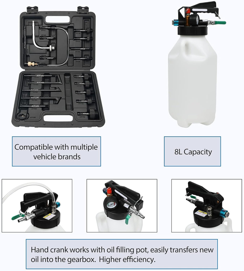 8L Pneumatic Transmission Fluid Pump with 20 PCS Filling Adapters P502