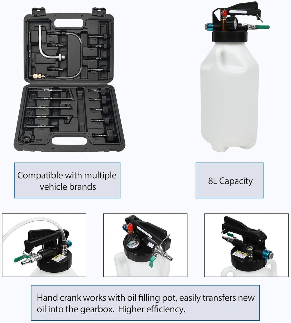 8L Pneumatic Transmission Fluid Pump with 20 PCS Filling Adapters P502