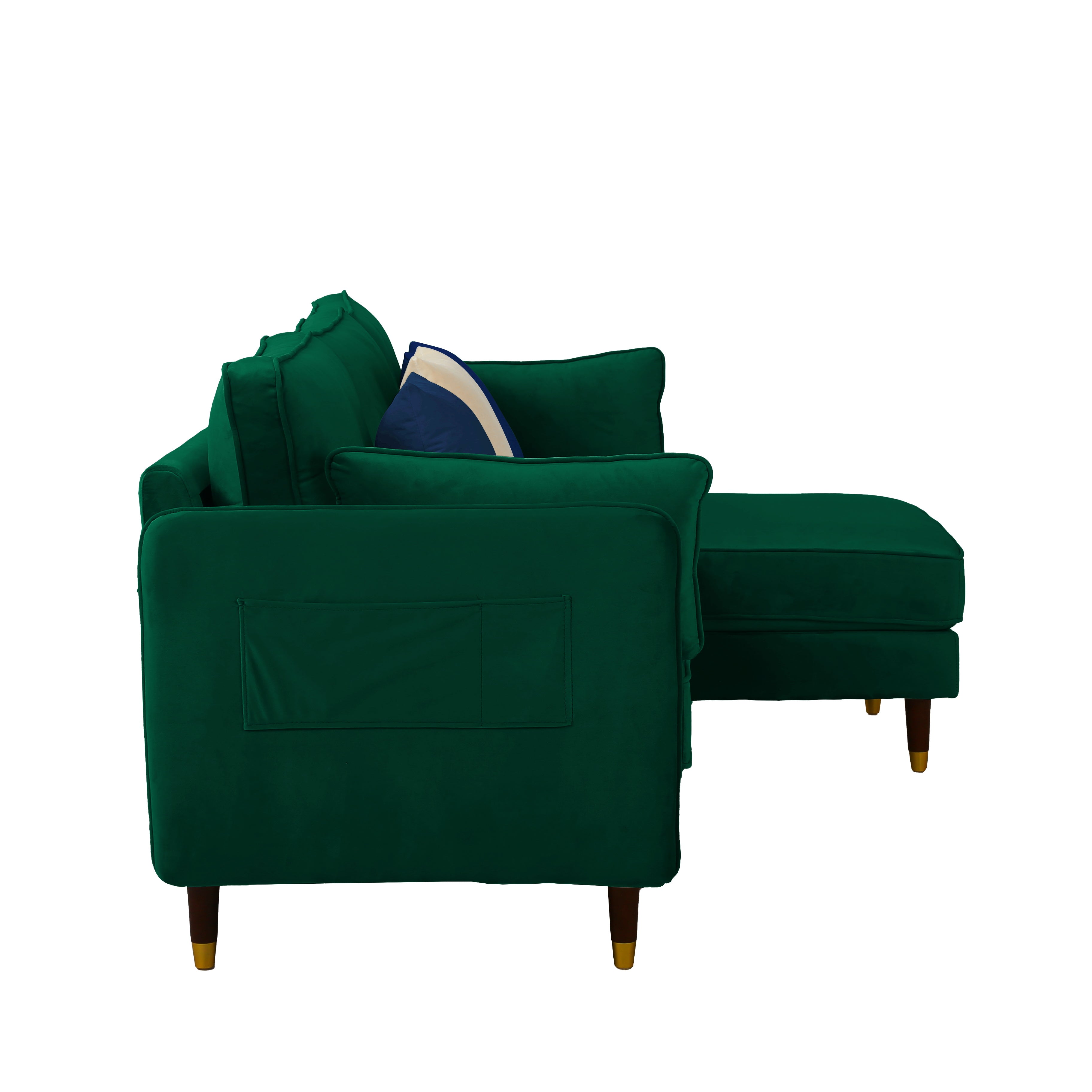 Green Velvet L-Shaped Reversible Sectional Sofa R7520