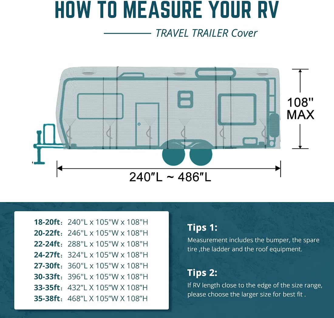 Extra-Thick 5 Layers Waterproof RV Cover with 2Pcs Straps & 4 Tire Covers D5884