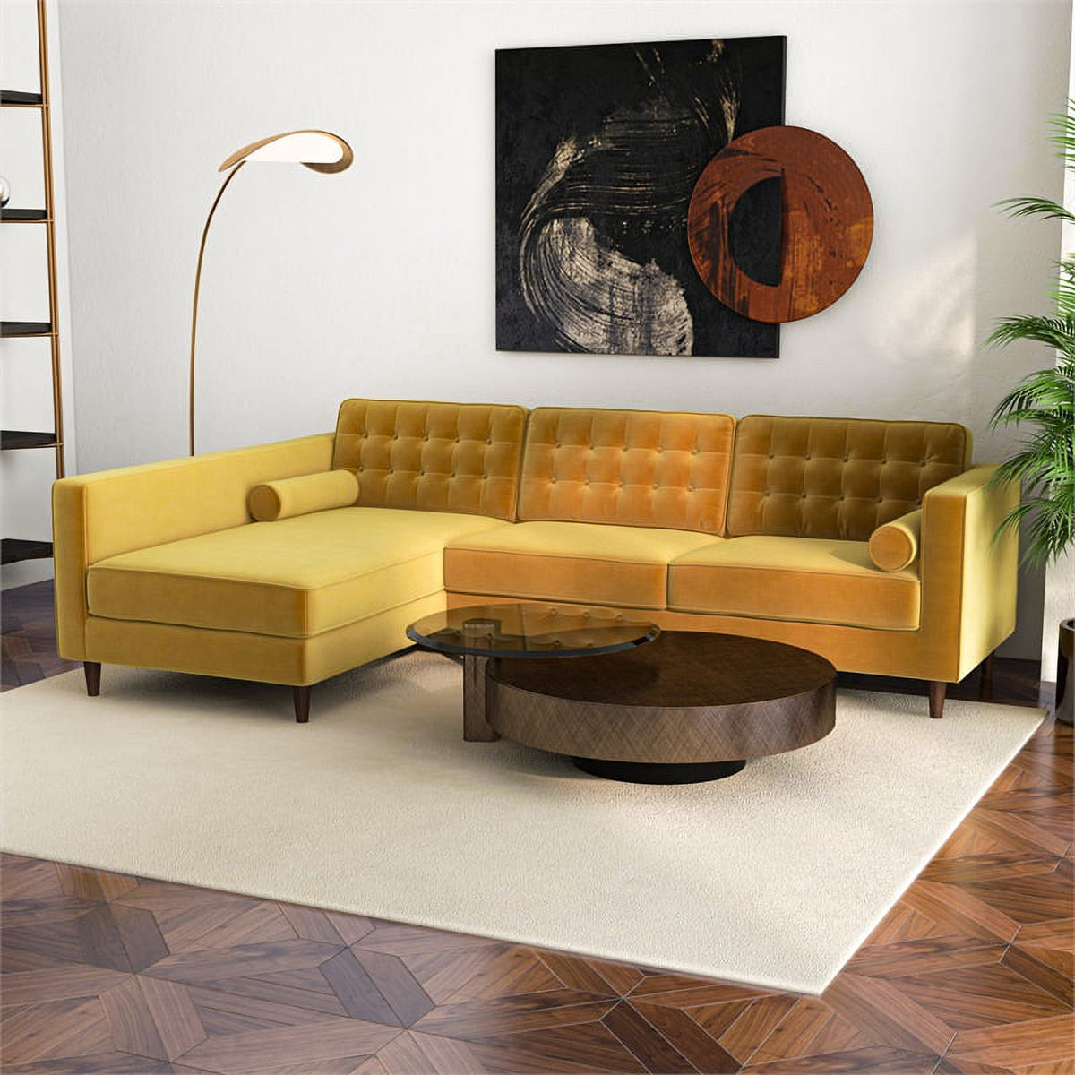 Gold Velvet Left-Facing Sectional R94567
