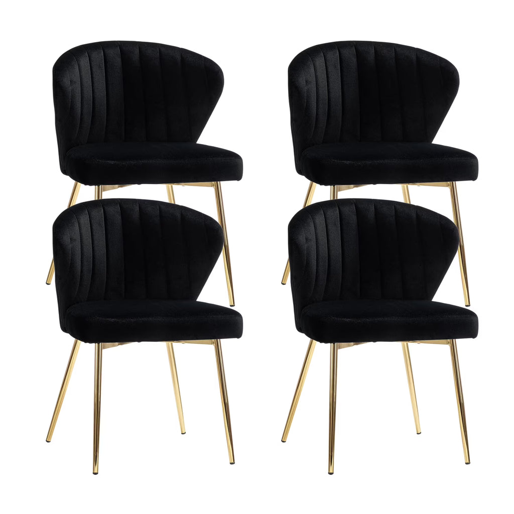 Black Velvet Upholstered Wingback Dining Chairs Set of 4 with Metal Legs V8939