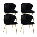 Black Velvet Upholstered Wingback Dining Chairs Set of 4 with Metal Legs V8939