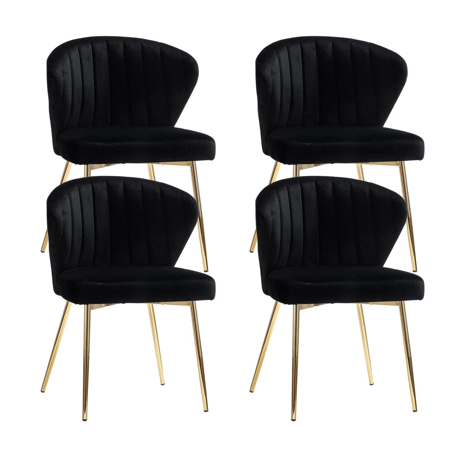 Black Velvet Upholstered Wingback Dining Chairs Set of 4 with Metal Legs V8939