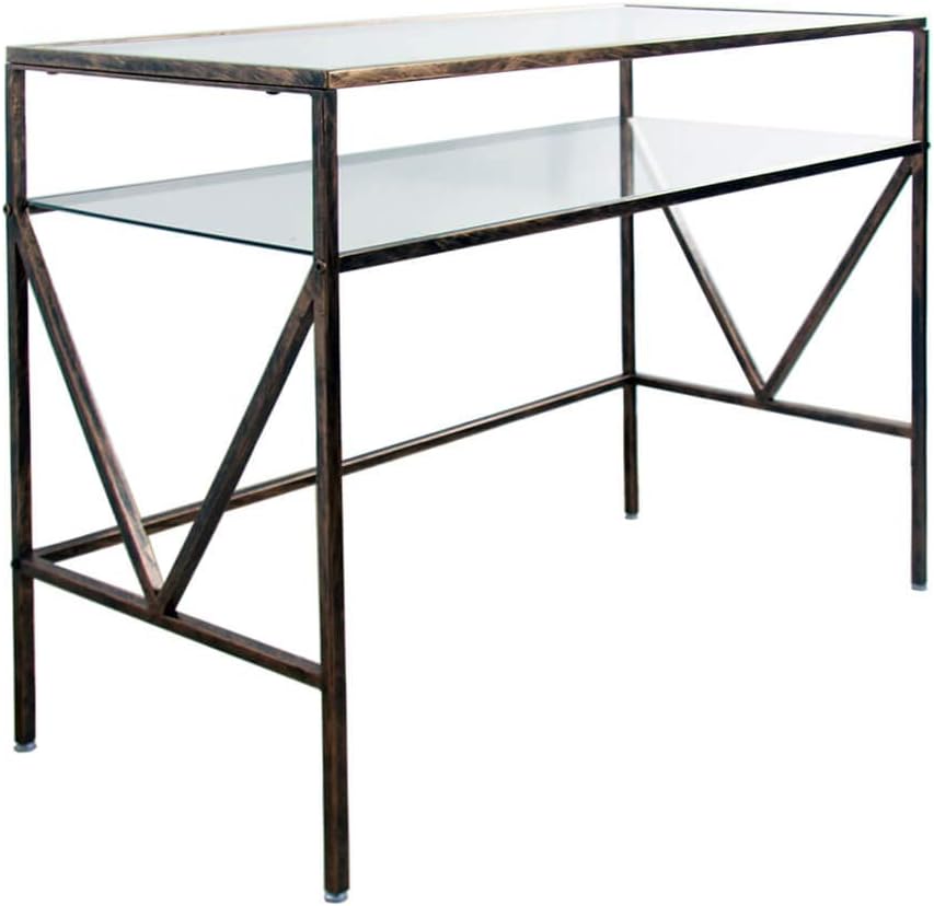 Antique Gold Glass Top Desk Vanity Table D643979