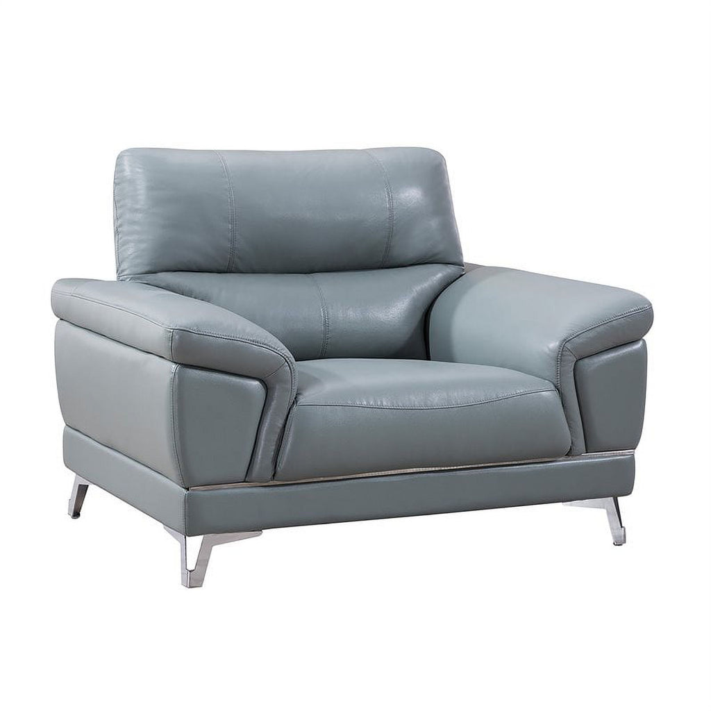 Genuine Leather Accent Chair in Light Gray and Blue U36135