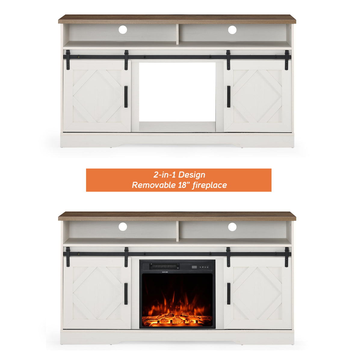 White Farmhouse Wood TV Stand with Storage T881738