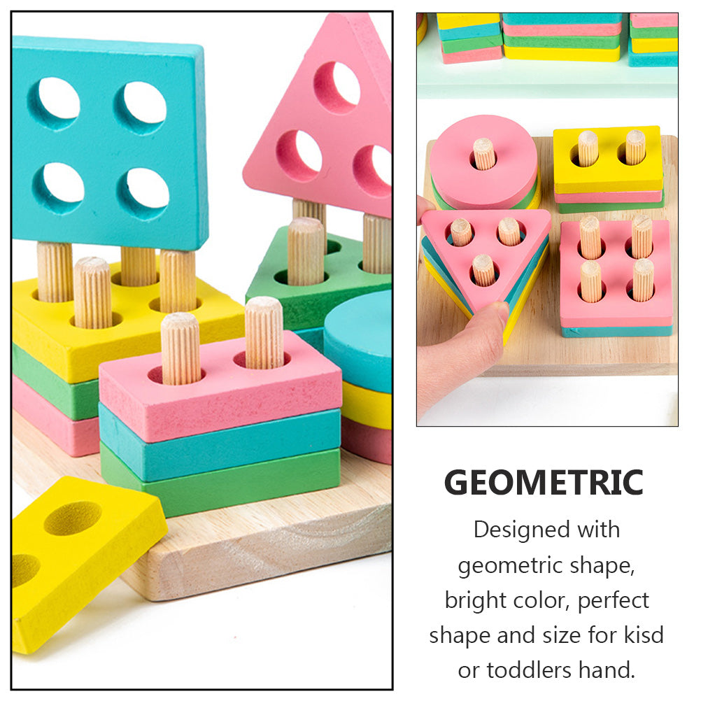 1 Set Kids Wooden Stacking Toys Geometric Building Blocks W64654