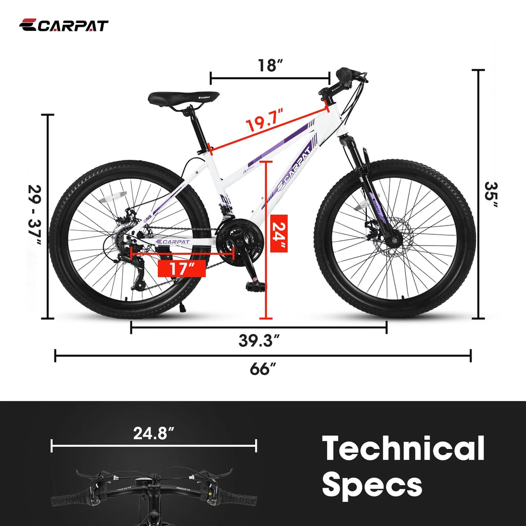 24 Inch Wheels Adult Mountain Bike with Dual Disc Brake Steel Frame A377