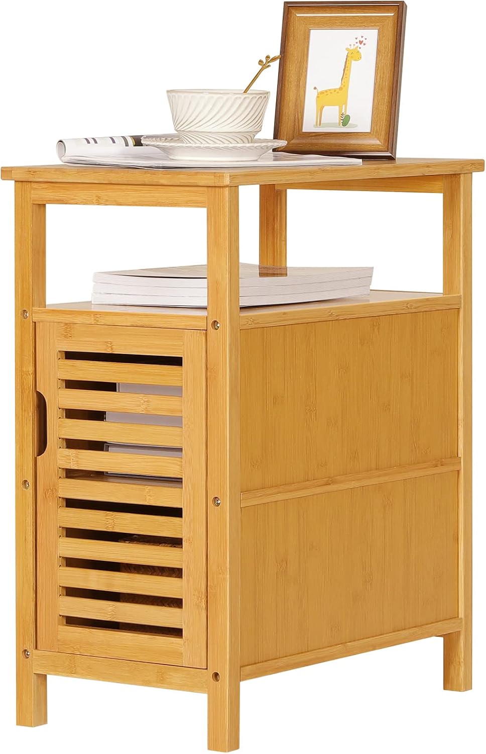 Bamboo 3-Tier Narrow End Table with Storage Shelf X95193