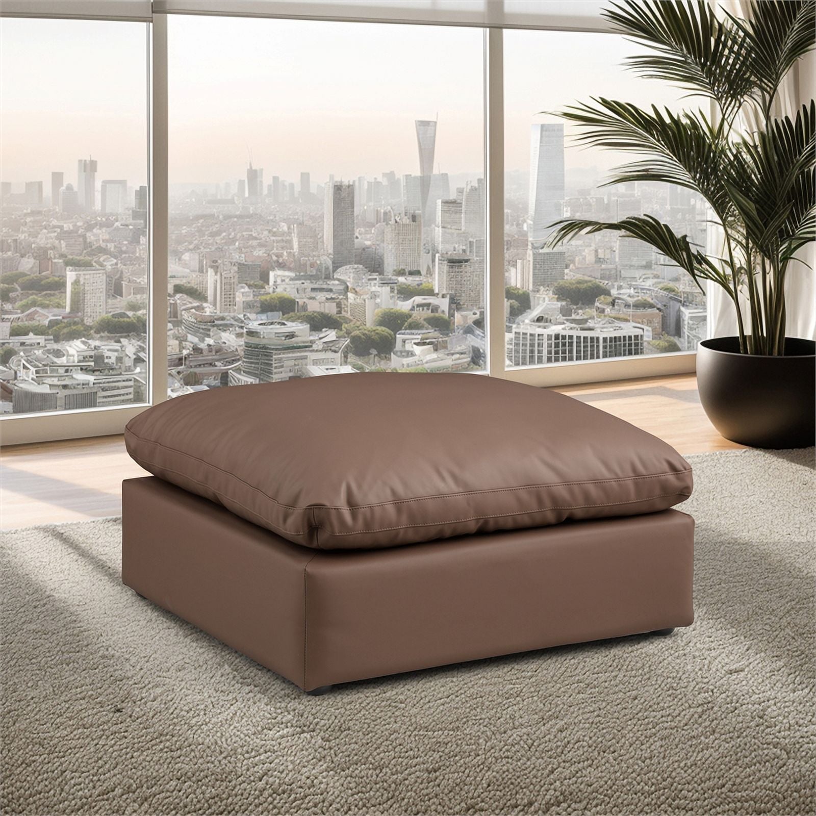 Brown Vegan Leather Ottoman W92185