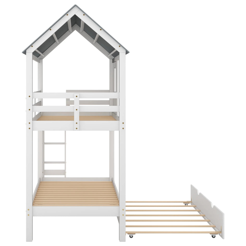 Twin Size House Bunk Bed with Trundle P997