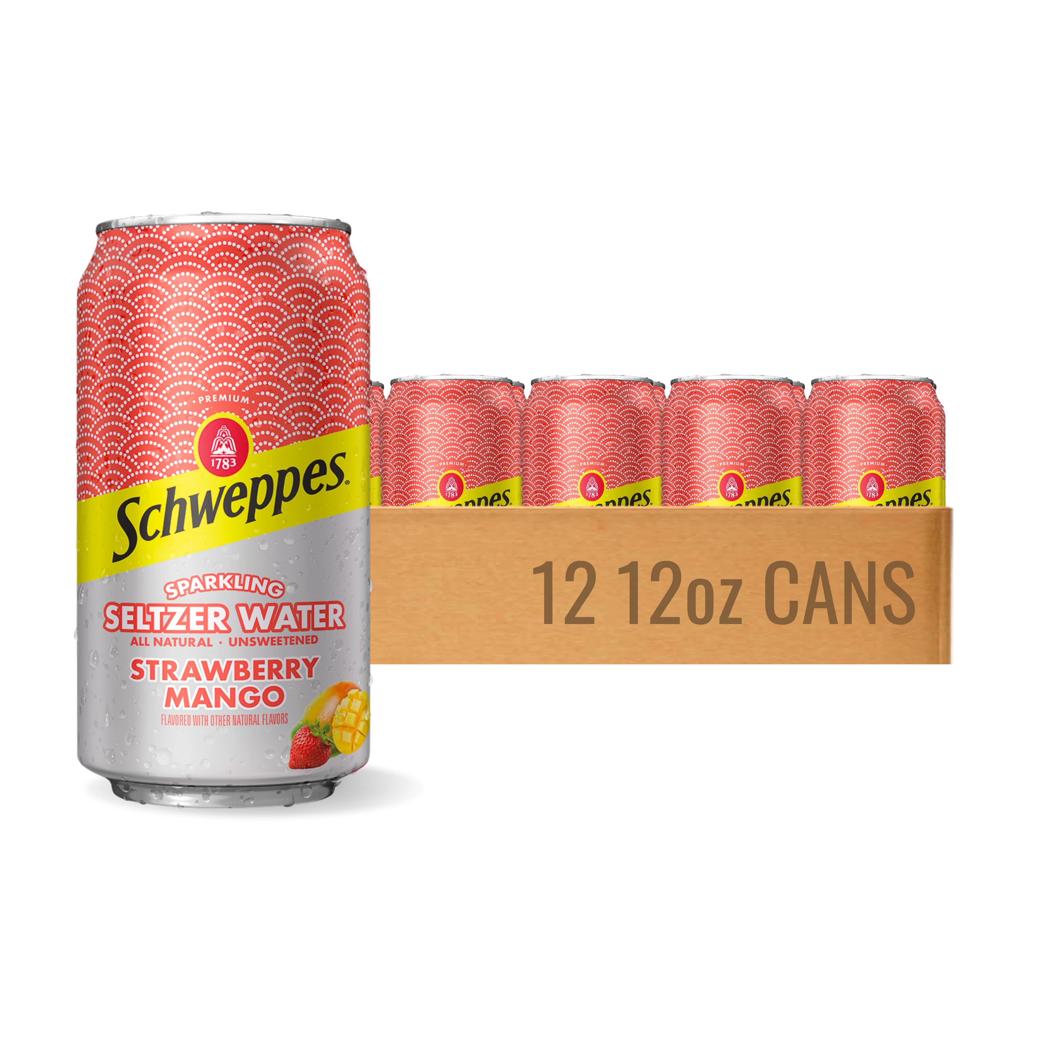 Strawberry Mango Sparkling Seltzer Water, 12 Pack, 12oz Cans I5505