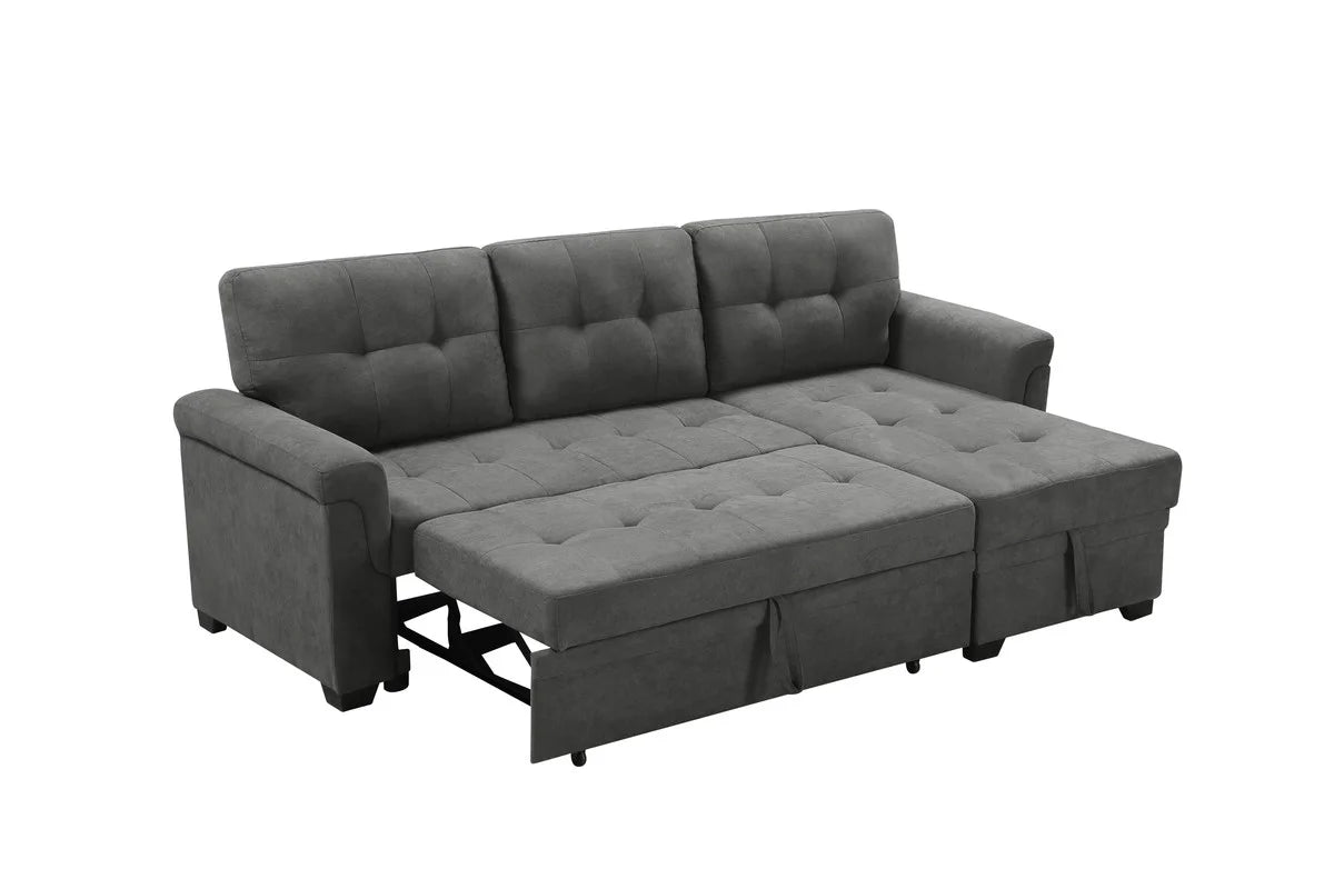 Gray Fabric Reversible Sectional Sleeper Sofa Chaise with Storage P8649