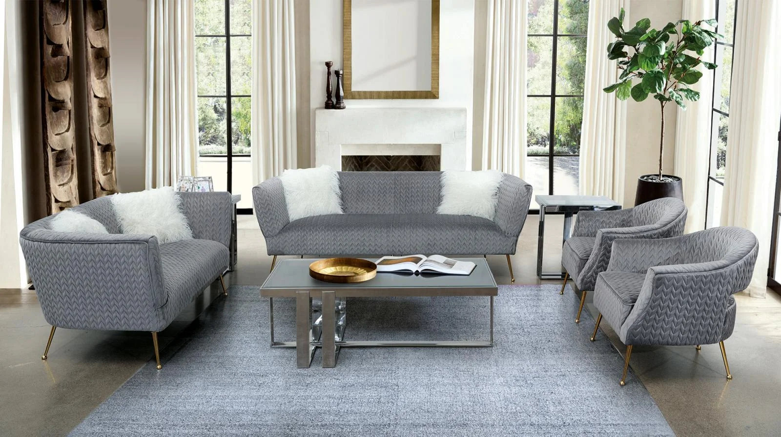 Grey Fabric Tufted Sofa & Loveseat Set 2 Pcs O283454