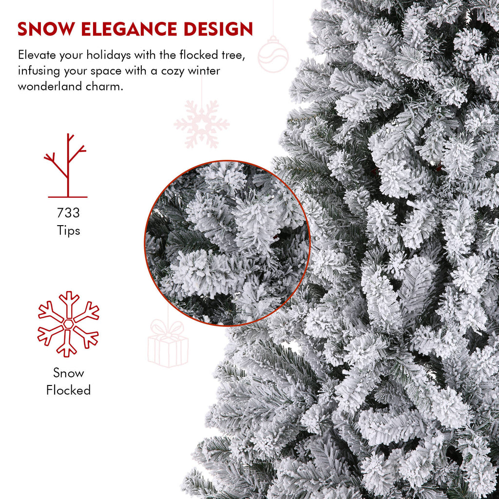 Flocked Artificial Christmas Tree 6 ft with 733 Branches Metal Base P6567