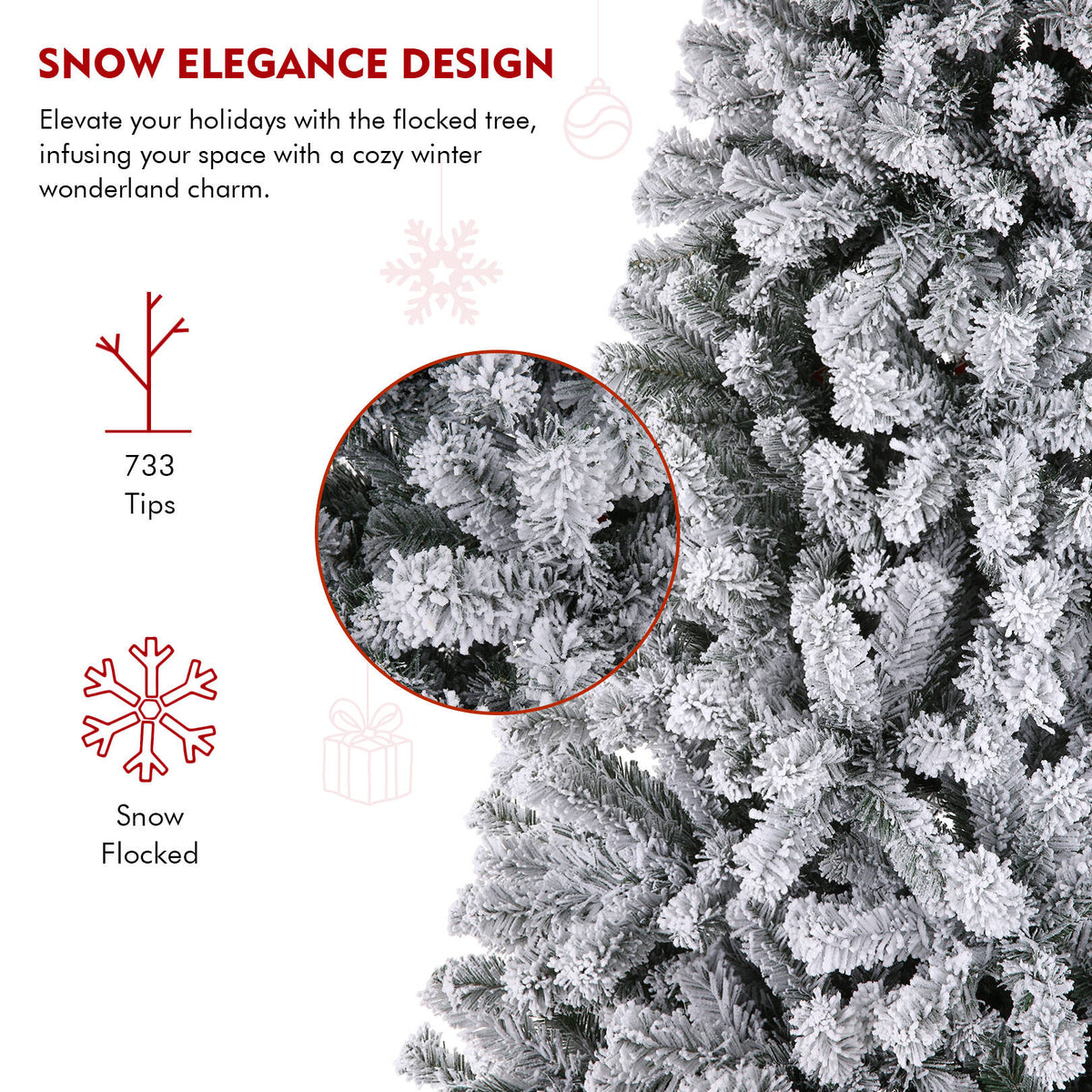 Flocked Artificial Christmas Tree 6 ft with 733 Branches Metal Base P6567