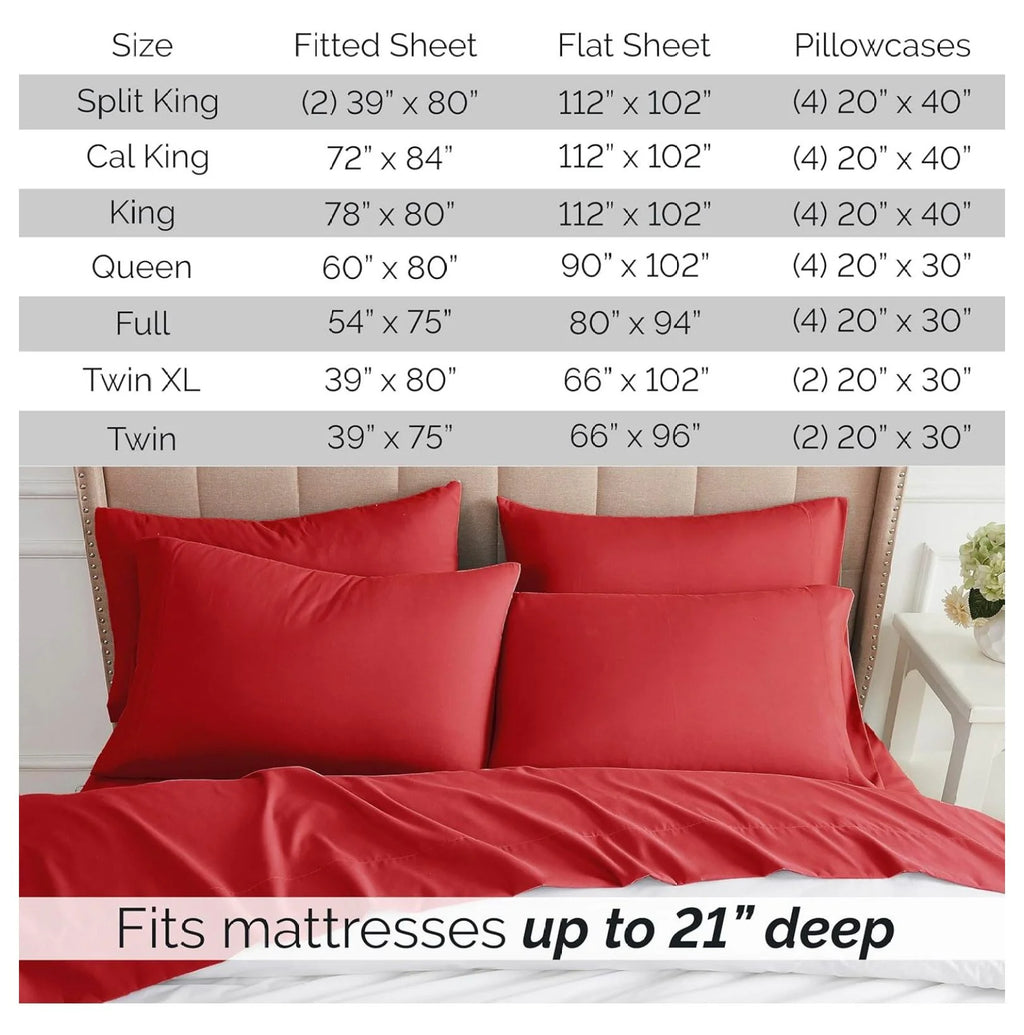 Twin XL 4-Piece Red Bed Sheets with 21" Deep Fitted Sheet C91082