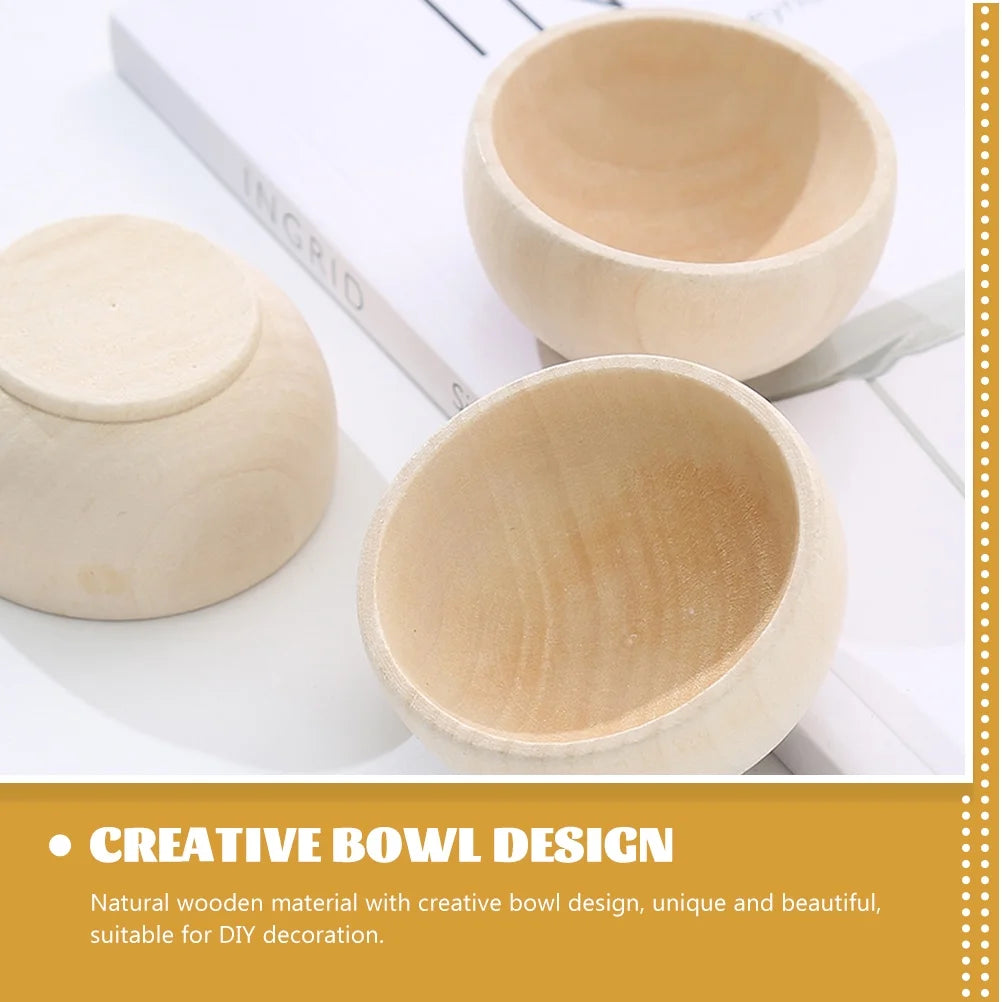 4 Pcs Small Wooden Bowl Dollhouse Unpainted Mini Cutlery Toys J785